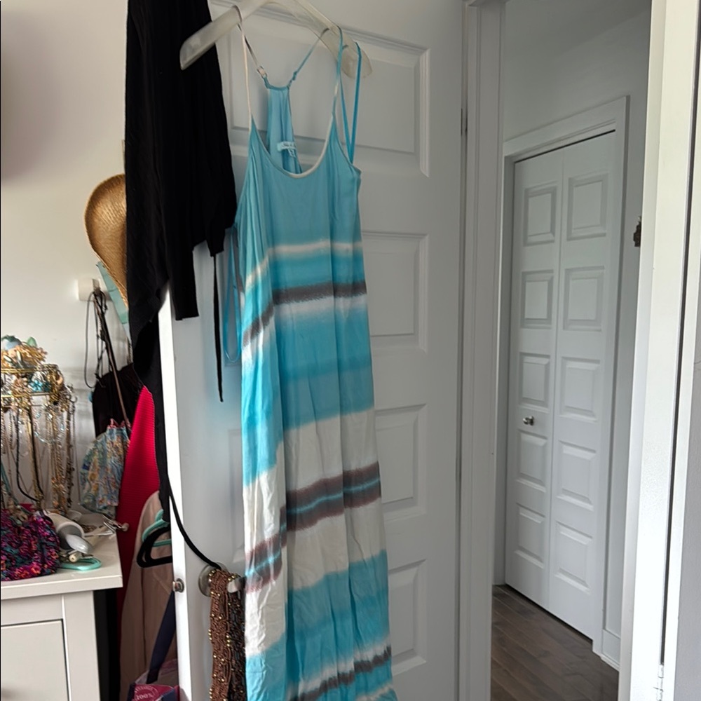 Stunning Blue and White Striped Maxi Dress tie dye
